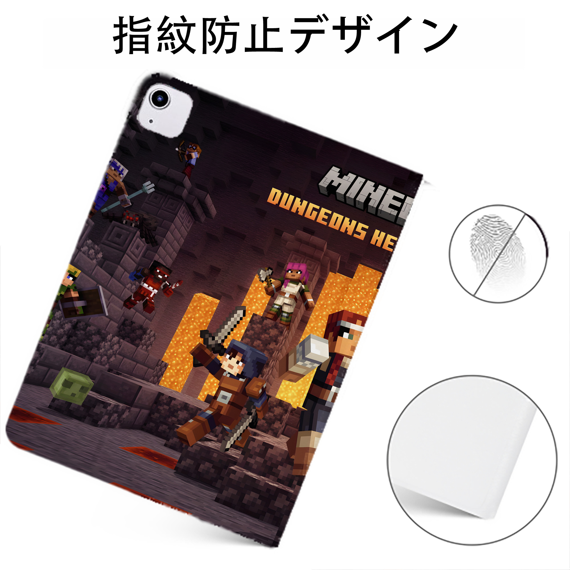 （画像用） マインクラフト ブロックの世界 Minecraft MC Block world IPadケース ペンホルダー付き ブックスタイルデザイン